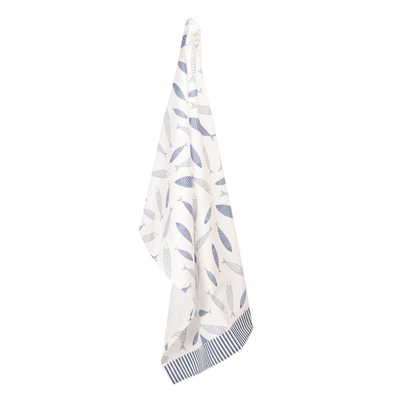 NAF42C Tea Towel  50x70 cm Blue White Cotton Fishes Rectangle Kitchen Towel