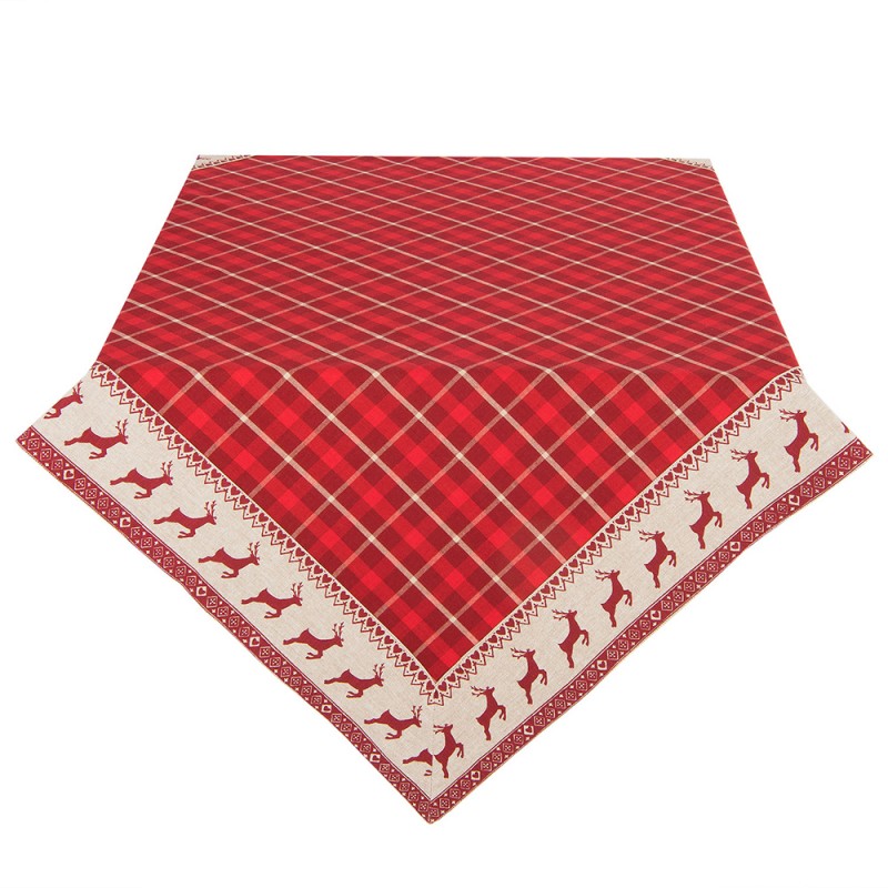 NOC01 Chirstmas Square Tablecloth 100x100 cm Red Beige Cotton Deer Square Table cloth
