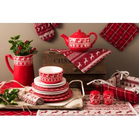 2NOC03 Weihnachtstischdecke 130x180 cm Rot Beige Baumwolle Hirsche und Weihnachten Tischtuch
