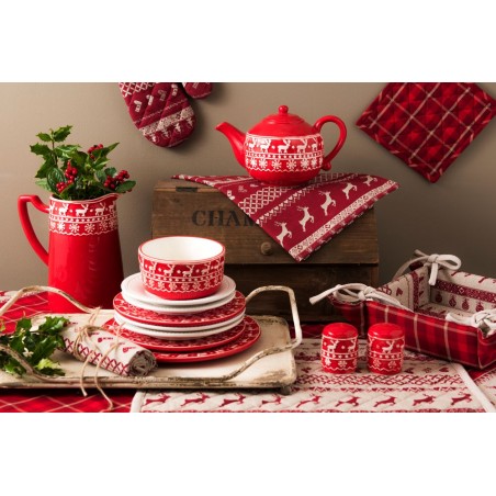 NOC05 Weihnachtstischdecke 150x250 cm Rot Baumwolle Beige Hirsche Tischtuch Weihnachten und