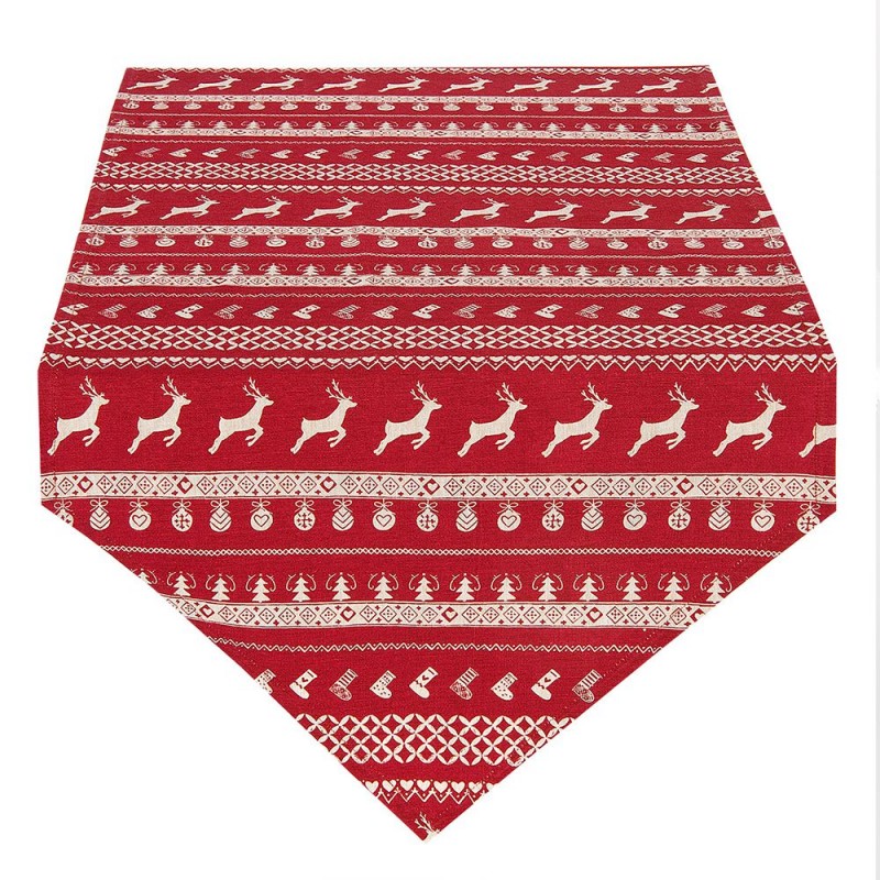 NOC65-2 Table Runner 50x160 cm Red Beige Cotton Deer and Christmas Tablecloth