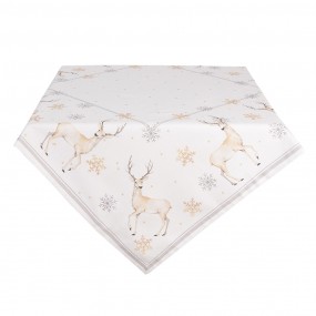 2PCH01 Tablecloth 100x100 cm White Beige Cotton Deer and Christmas Square Table cloth