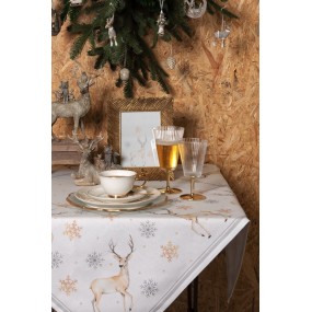 2PCH01 Tovaglia 100x100 cm Bianco Beige Cotone Cervo e Natale Quadrato Tavolo e tovaglia