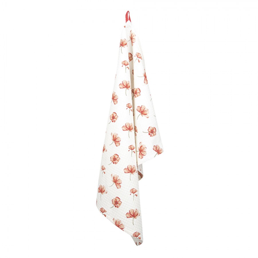 POF42 Tea Towel 50x70 cm White Red Cotton Poppy Rectangle Kitchen Towel