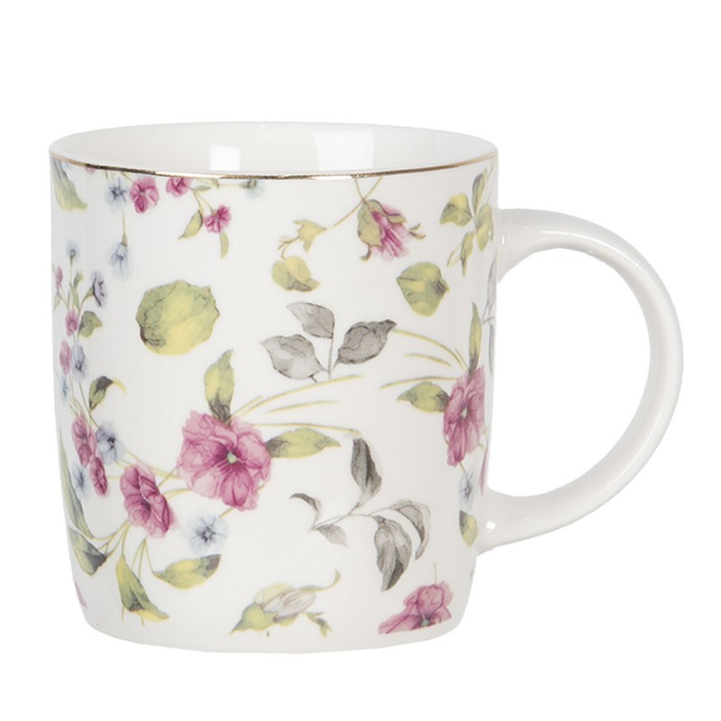 POPMU Mug 350 ml Blanc Rose Porcelaine Fleurs Rond Tasse à thé