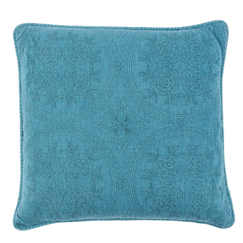 Q181.020GR Cushion Cover 40*40 cm Turquoise Cotton Flowers Square