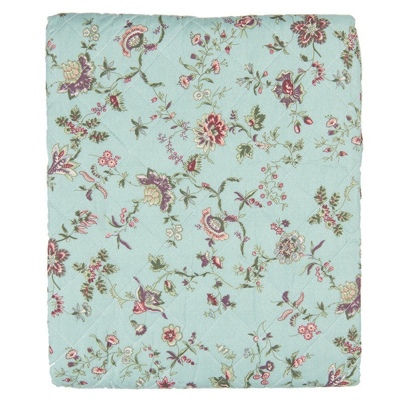 Q187.061 Bedspread 2-persoons Turquoise Polyester Flowers Rectangle
