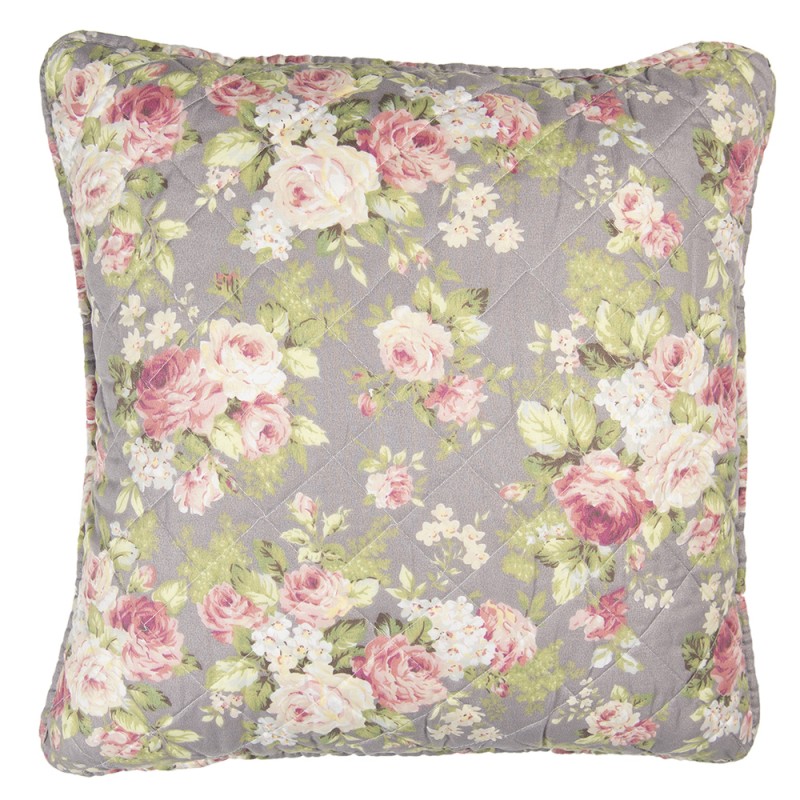 Q188.030 Cushion Cover 50x50 cm Grey Green Polyester Cotton Flowers Square Pillow Cover