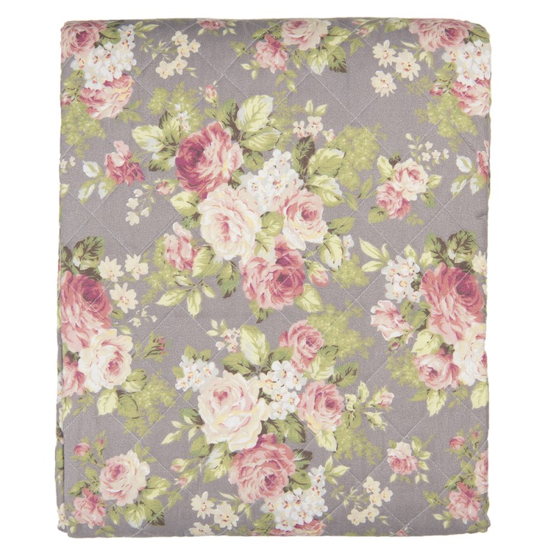 Q188.059 Bedspread 1-persoons Grey Green Polyester Cotton Flowers Rectangle Quilt