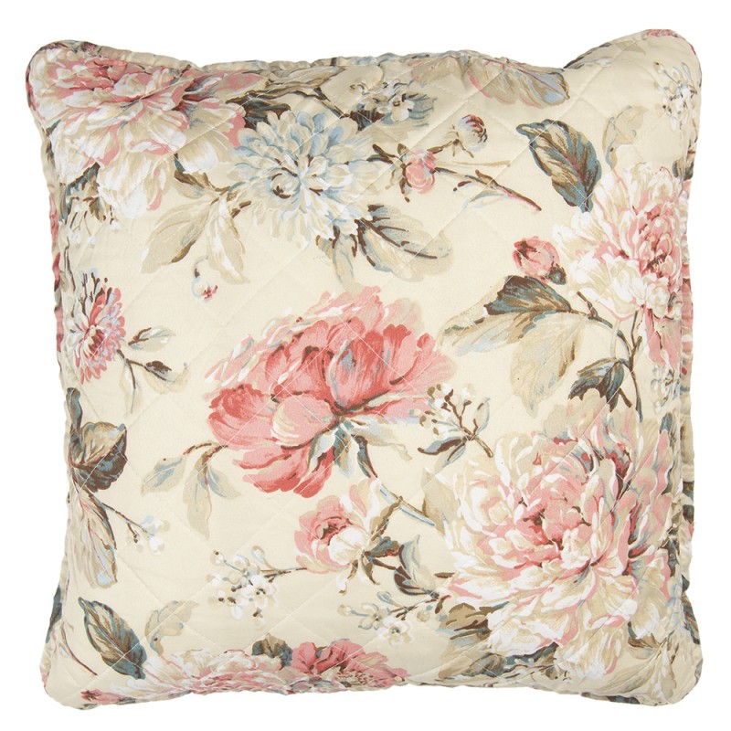 Q190.030 Cushion Cover 50x50 cm Beige Pink Polyester Cotton Flowers Square Pillow Cover