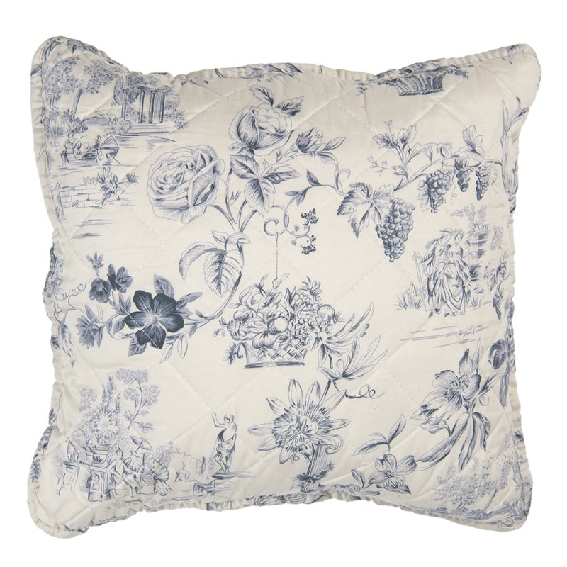 Q191.020 Cushion Cover 40*40 cm Blue Beige Polyester Flowers Square