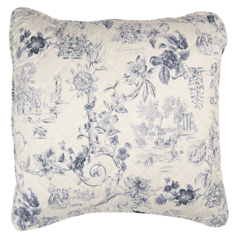 Q191.030 Cushion Cover 50*50 cm Blue Beige Polyester Flowers Square