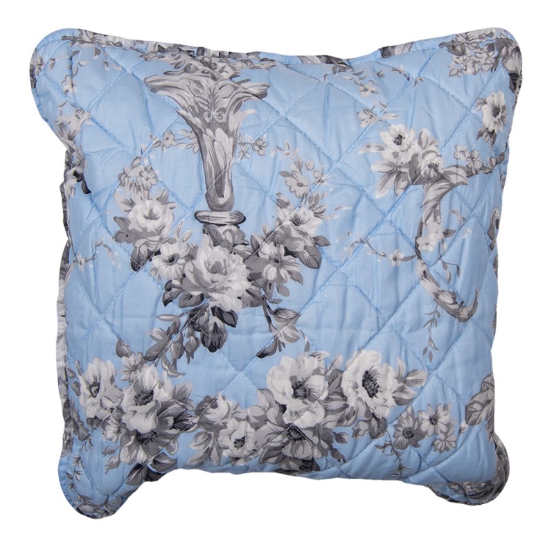 Q192.020 Housse de coussin 40x40 cm Bleu Polyester Fleurs Carré Housse de coussin décorative