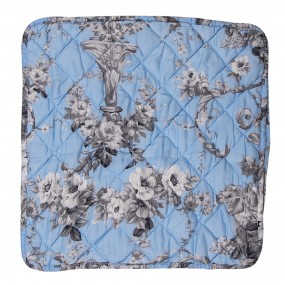 2Q192.020 Cushion Cover 40x40 cm Blue Polyester Flowers Quadrat