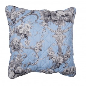 2Q192.030 Cushion Cover 50x50 cm Blue Polyester Flowers Square Pillow Cover