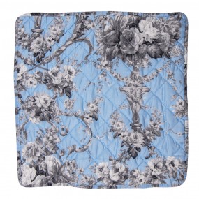 2Q192.030 Kussenhoes  50x50 cm Blauw Polyester Bloemen Vierkant Sierkussenhoes