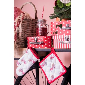 2RBC44 Oven Mitt 18x30 cm Red White Cotton Bicycle Oven Glove