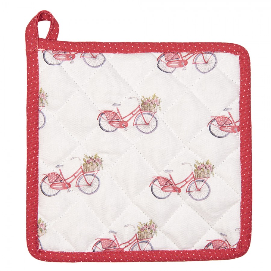 Clayre & Eef Pot Holder 20x20 cm Red White Cotton Square Cupcakes