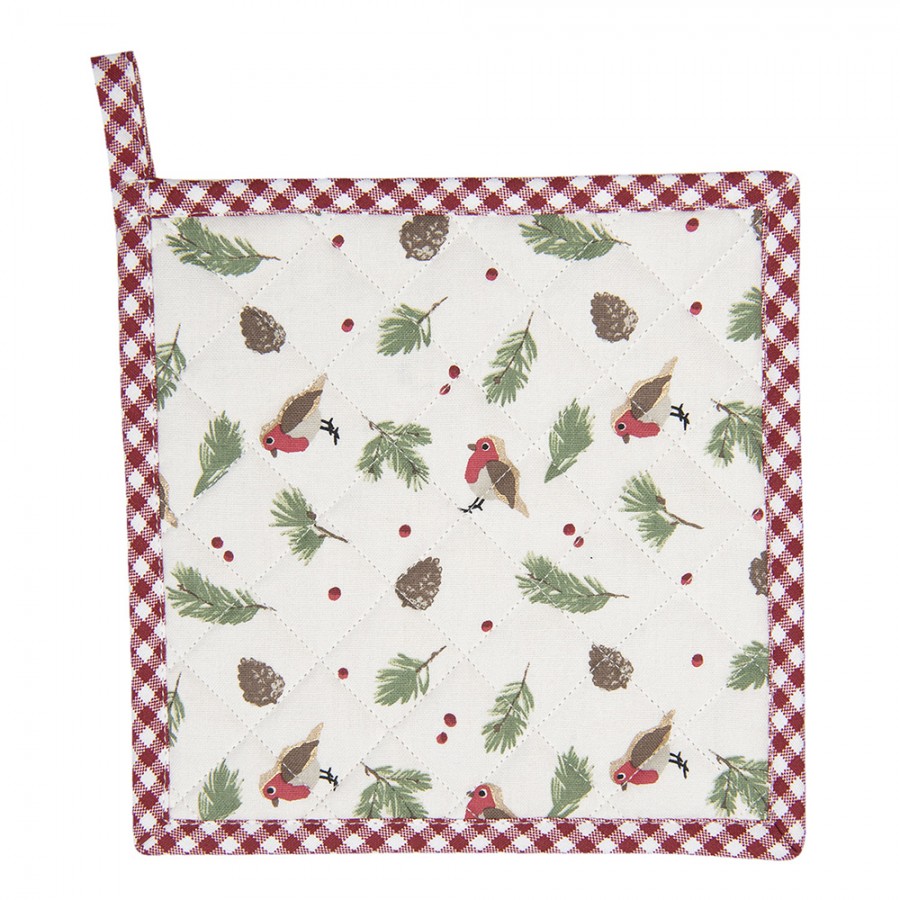 Clayre & Eef Pot Holder 20x20 cm Red White Cotton Square Cupcakes