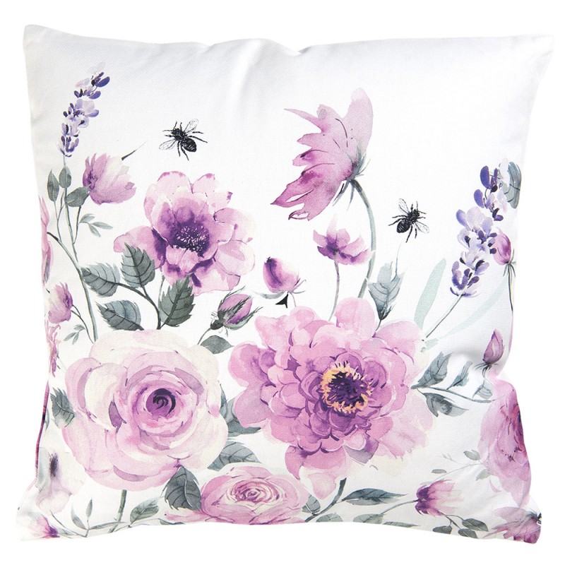RBU21 Cushion Cover 40x40 cm White Purple Cotton Roses Square Pillow Cover