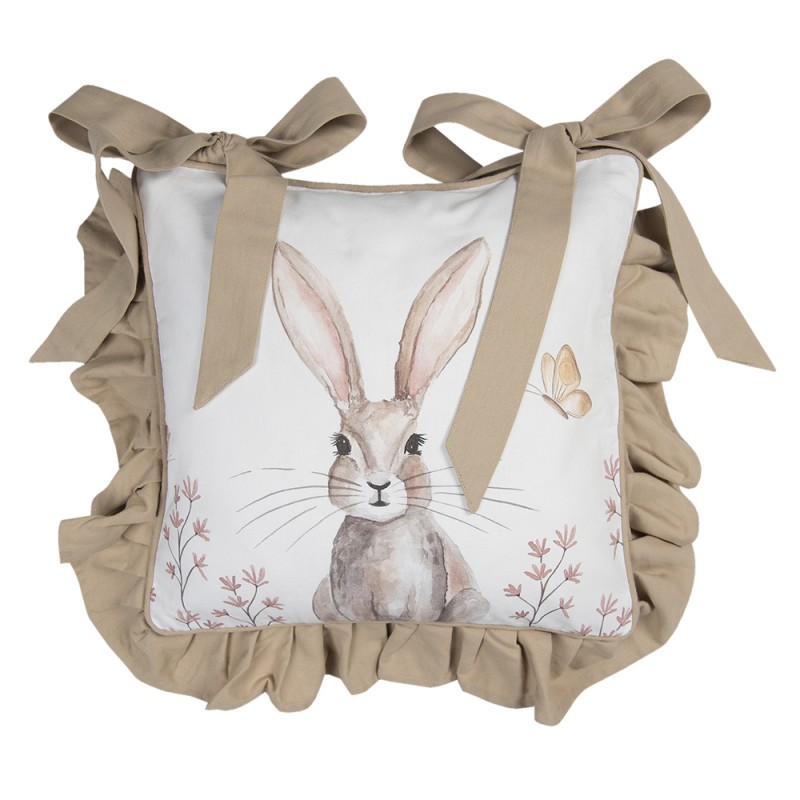 REB25 Kissenbezug für Stuhlkissen 40x40 cm Weiß Braun Baumwolle Kaninchen Quadrat Dekokissen