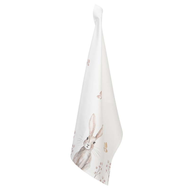 REB42 Tea Towel  50x70 cm White Brown Cotton Rabbit Rectangle Kitchen Towel