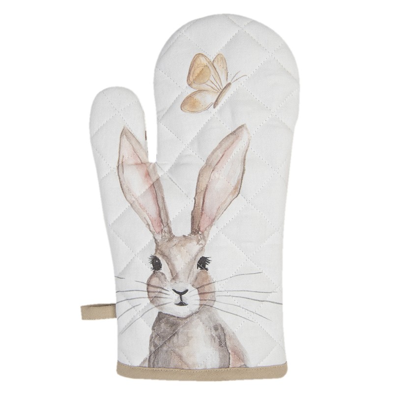 REB44 Oven Mitt 18x30 cm White Brown Cotton Rabbit Oven Glove