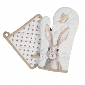 2REB44 Oven Mitt 18x30 cm White Brown Cotton Rabbit Oven Glove
