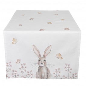 2REB64 Table Runner 50x140 cm White Brown Cotton Rabbit Rectangle Tablecloth