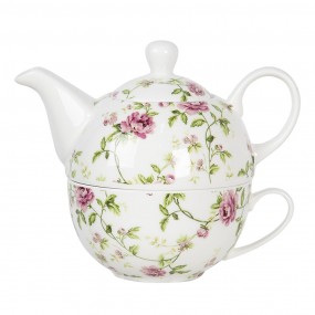 2ROTEFO Tea for One 400 ml Blanc Rose Porcelaine Fleurs Rond Ensemble théière