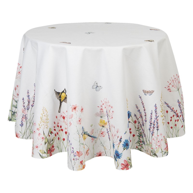 SFL07 Tablecloth Ø 170 cm White Green Cotton Flowers Round Table cloth