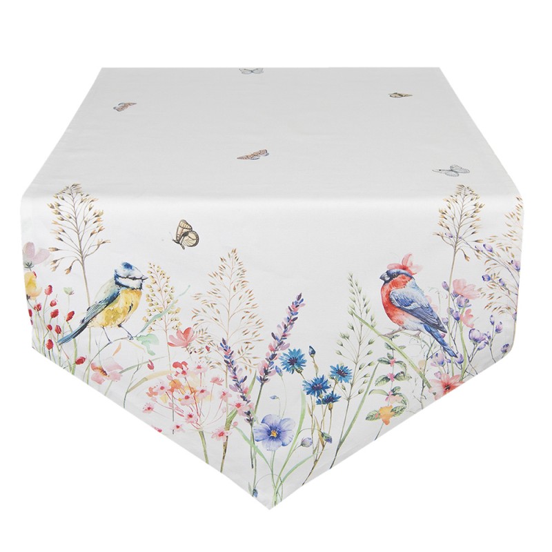 SFL65 Tischläufer 50x160 cm Weiß Grün Baumwolle Blumen Tischdecke