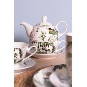 2TRBTEFO Tea for One 460 ml White Green Porcelain Birds Tea Set