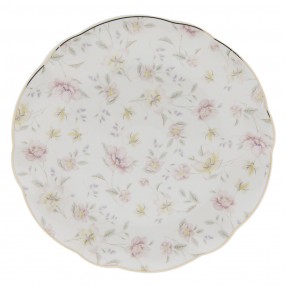 2TWFFP Dinner Plate Ø 26 cm White Pink Porcelain Flowers Round Dining Plate