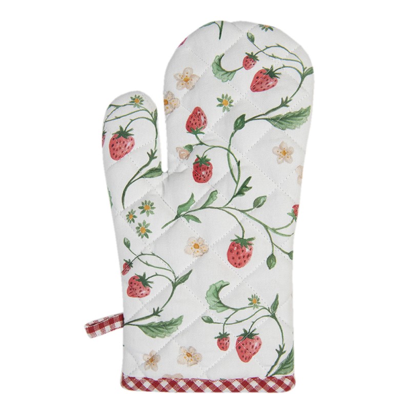 WIS44 Oven Mitt 18x30 cm White Red Cotton Strawberries Oven Glove