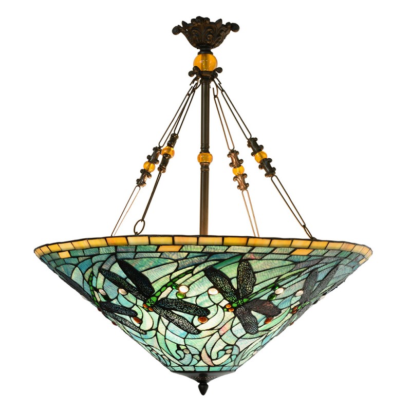 5LL-5975 Pendant Lamp Tiffany Ø 71x75 cm  Green Blue Metal Glass Dragonfly Dining Table Lamp