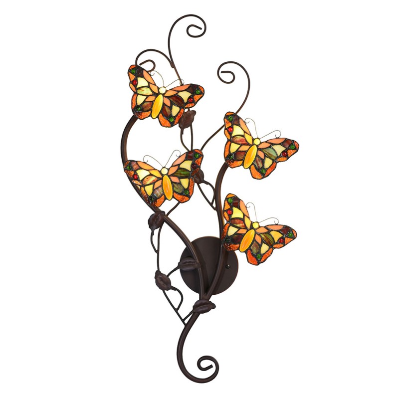 5LL-5979 Wall Light Tiffany 32x68 cm Yellow Brown Metal Glass Butterfly Wall Lamp