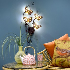 25LL-5979 Wall Light Tiffany 32x68 cm Yellow Brown Metal Glass Butterfly Wall Lamp
