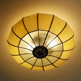 25LL-5982 Lampada da soffitto Tiffany Ø 46x25 cm  Beige Metallo Vetro Plafoniera