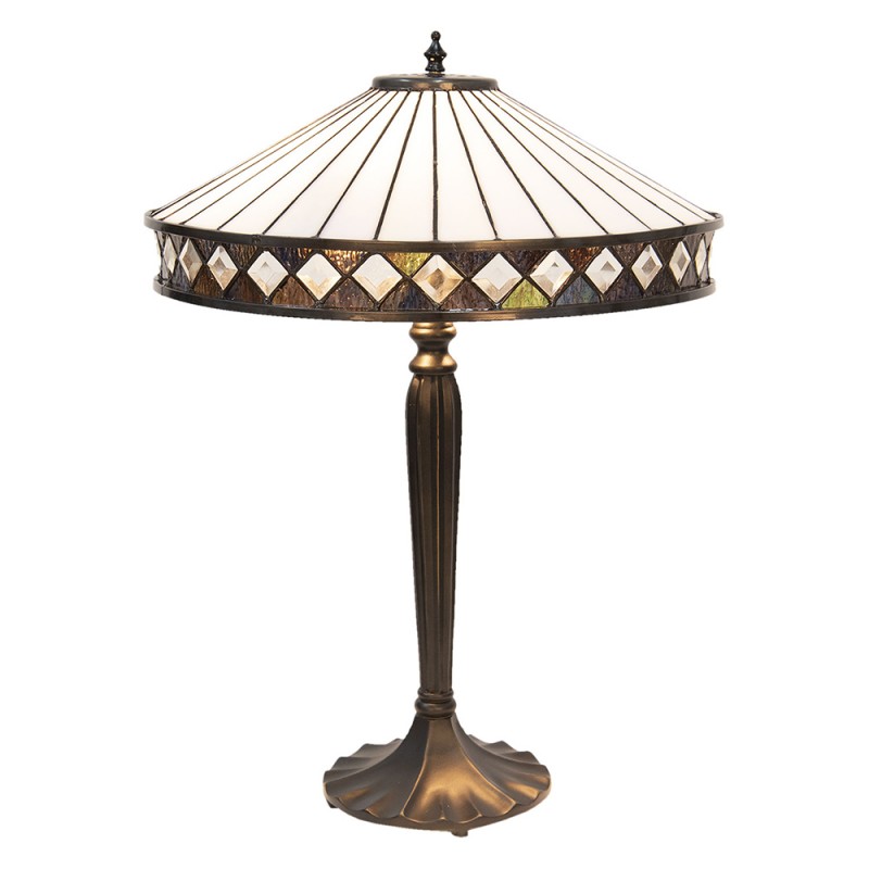 5LL-5983 Lampada da tavolo Tiffany Ø 41x59 cm  Bianco Marrone  Vetro Lampada da scrivania Tiffany