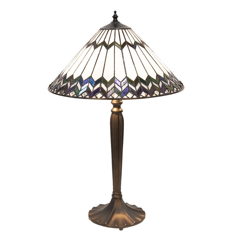 5LL-5985 Lampada da tavolo Tiffany Ø 40x62 cm  Bianco Marrone  Vetro Lampada da scrivania Tiffany