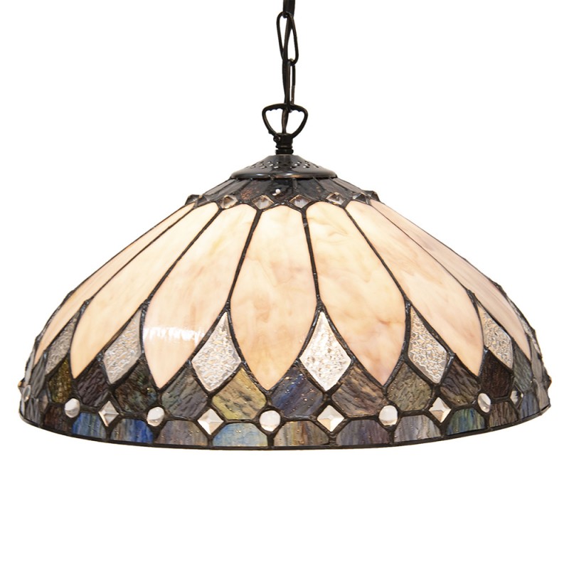 5LL-5986 Pendant Lamp Tiffany Ø 40 cm  Beige Brown Glass Dining Table Lamp