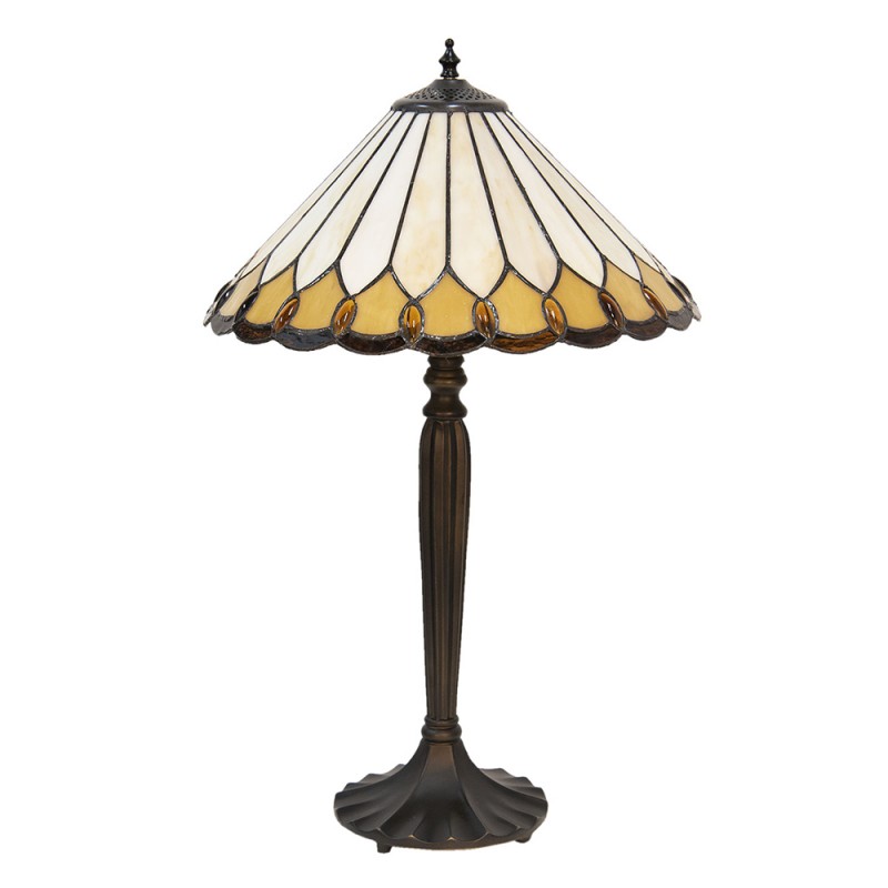 5LL-5988 Lampada da tavolo Tiffany Ø 40x62 cm  Bianco Beige Vetro Lampada da scrivania Tiffany