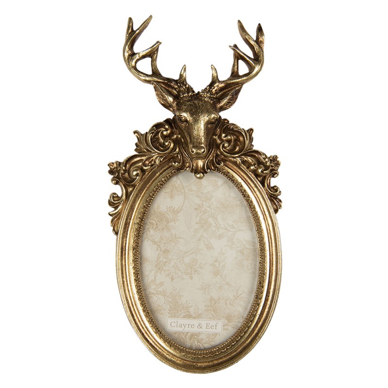 2F0713 Photo Frame 10x15 cm Gold colored Plastic Deer Oval Picture Frame
