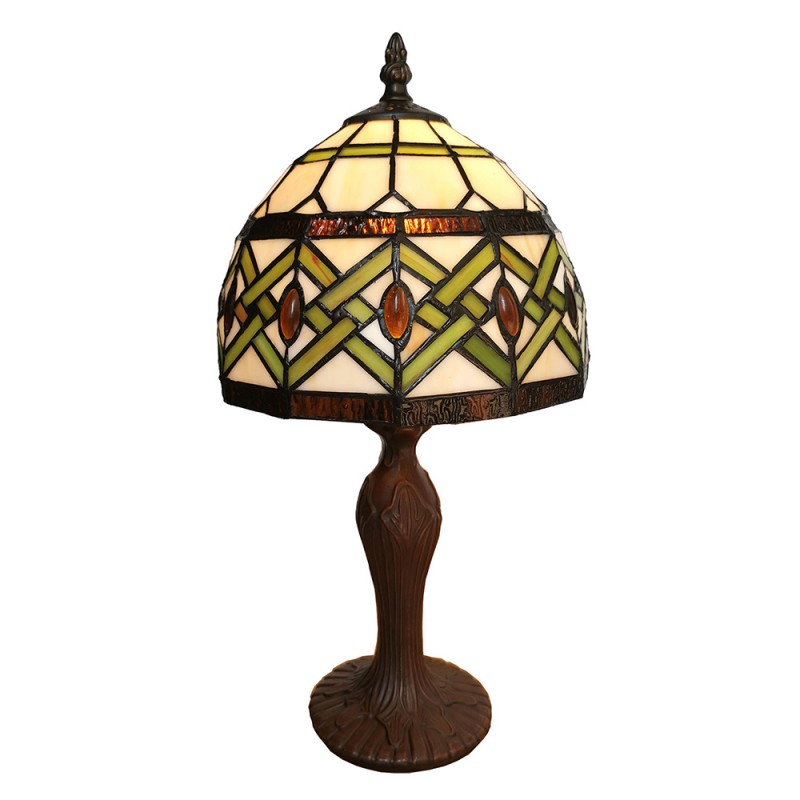 5LL-6027 Lampe de table Tiffany 21x21x33 cm Beige Vert Verre Lampe de bureau Tiffany