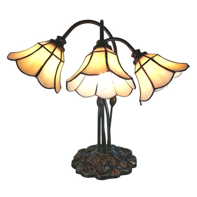 5LL-6029 Tiffany Tafellamp  46x28x63 cm Beige Glas Tulpen Tiffany Bureaulamp
