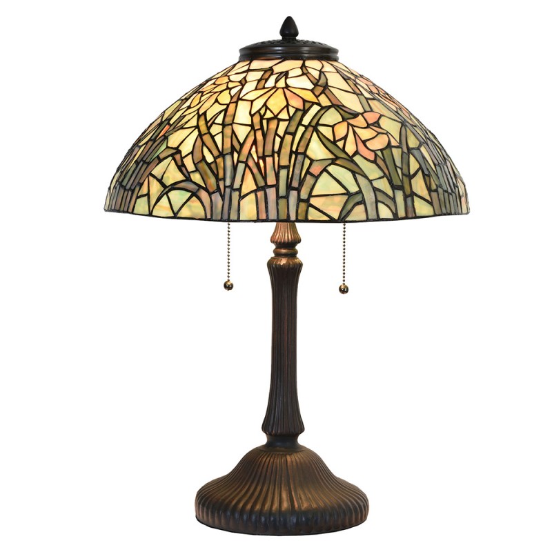 5LL-6037 Lampada da tavolo Tiffany Ø 40x60 cm Beige Verde Vetro Lampada da scrivania Tiffany