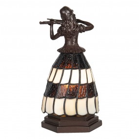 25LL-6047 Tiffany Tafellamp Vrouw 15x15x27 cm Bruin Wit Glas Tiffany Bureaulamp