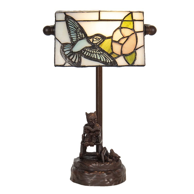 5LL-6050 Desk Lamp Banker's Lamp Tiffany 15x33 cm Beige Blue Polyresin Glass Bird Table Lamp