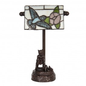 25LL-6050 Lampada da scrivania Lampada da banchiere Tiffany 15x33 cm Beige Blu  Poliresina Vetro Uccello Lampada da tavolo